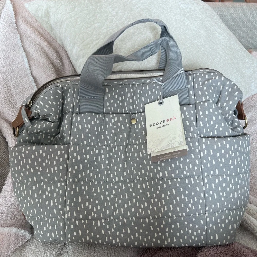 Storksak Gray Quilted Dot-Pattern Baby Bag